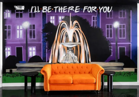 The background and couch from the tv show Friends