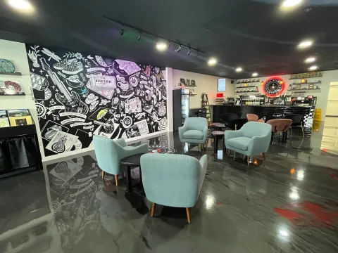 Inside the cafe in Rome Records