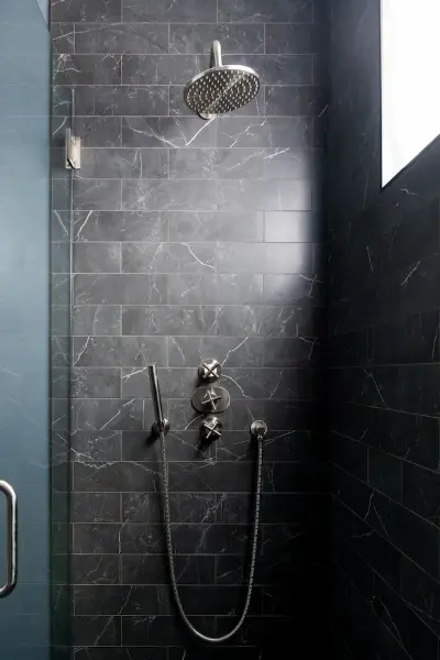 Black Stone Walk-in Master Shower